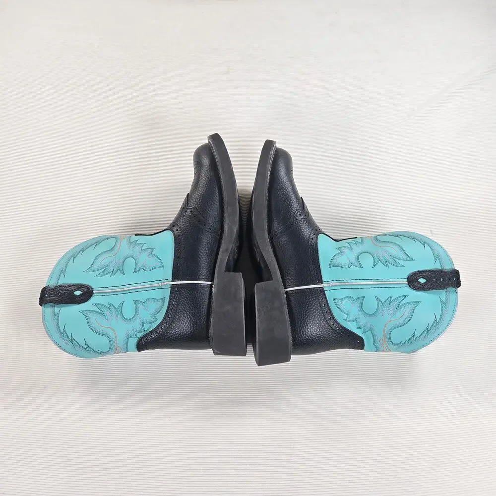 Justin Gypsy Casual Black Deercow Cowhide Round Toe Western Aqua Boot Size 10B